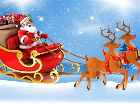 Christmas Postcard Santa Claus In A Sleigh With Gifts Reindeer Desktop