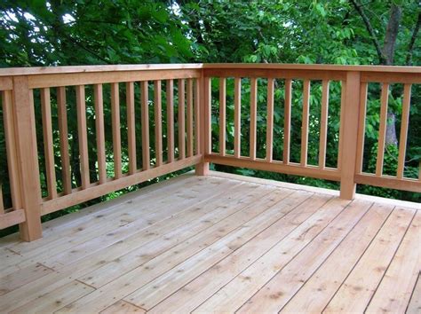 Given the blank canvas aspect of wood railings, they are easily the most versatile of the designs listed here. cedar decks - Google Search | Terrasse