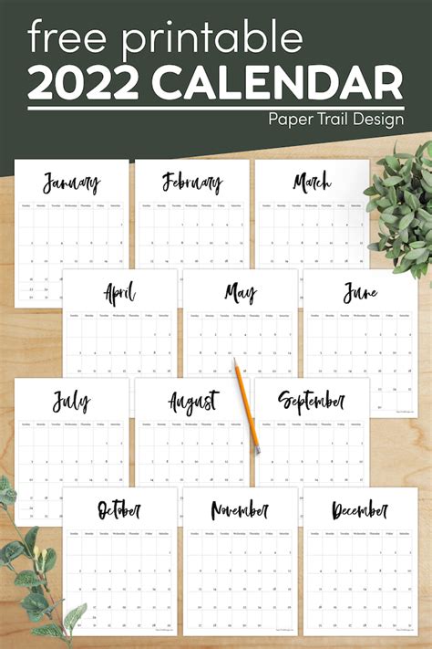 2022 Free Printable Monthly Calendar - Paper Trail Design