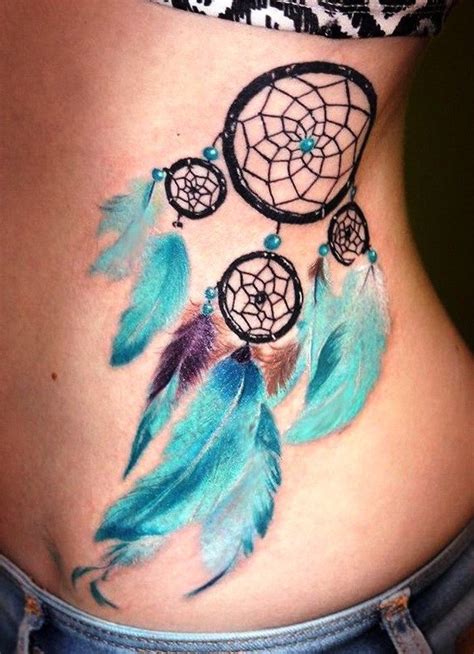 5 dream catcher tattoo designs. blue-feathers-dream-catcher-tattoo-on-the-side-of-the ...