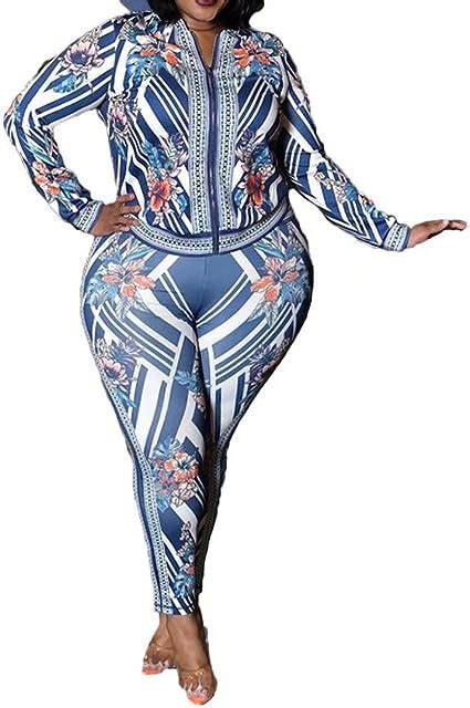 Womens Plus Size Two Piece Outfits Tracksuit Long Sleeve Full Zipper