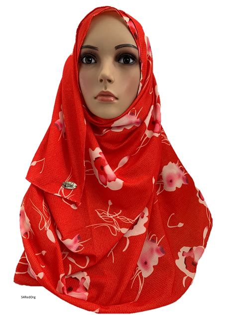 S4redorg Red Orange Printed Full Instant Hijab Instant Hijabs Uk