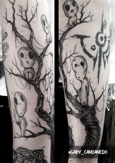 Kodama by kim at tattoo abyss in griffintown, montreal. Illustrativ blackwork Kodama Tattoo on lower arm by Gaby ...