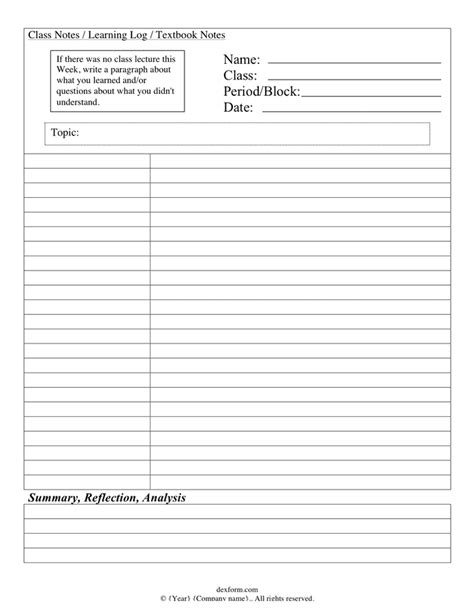 Class Notes Template In Word And Pdf Formats