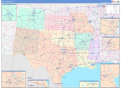 Us South Central 2 Regional Wall Map Color Cast Style By Marketmaps
