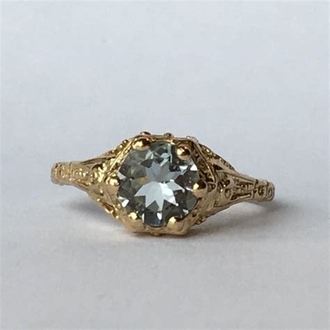 Vintage Aquamarine Ring With 14k Yellow Gold Filigree Setting 1 Carat