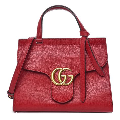 Gucci Calfskin Mini Gg Marmont Top Handle Bag Vulcanic Red