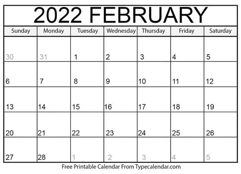 February 2022 Calendar February 2022 Free Printables Printable