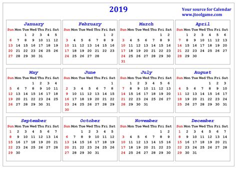 366 days, 12 month, 53 weeks. 2019 Calendar - printable Calendar. 2019 Calendar in ...