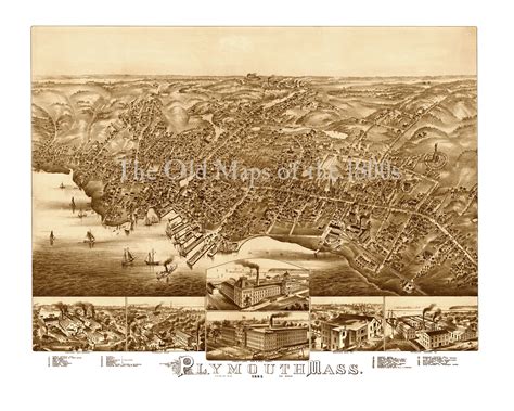 Plymouth Ma In 1882 Birds Eye View Map Aerial Map Panorama