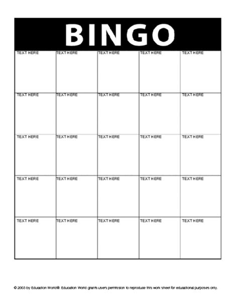 Free Bingo Template Education World