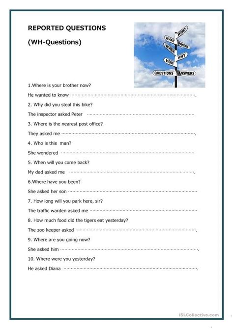 Reported Wh Questions English Esl Worksheets Wh Questions Reported