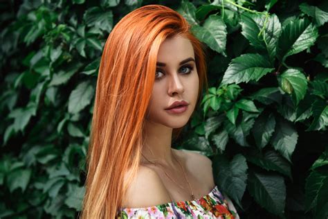 Wallpaper Dana Bounty Redhead Portrait Dress Bare Shoulders Women Outdoors Long Hair