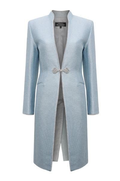 Pale Blue Dress Coat In Silk Brocade With Cord Trim And Frogging