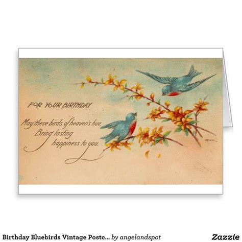 Birthday Bluebirds Vintage Postcard Greeting Card Birthday Postcards