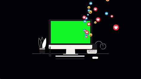 Computer Animated Green Screen Monitor With Social Media Iconsocial