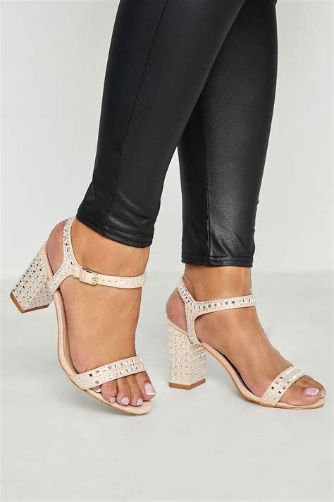 Limited Collection Cream Diamante Strappy Heels In Extra Wide Fit Yours Clothing