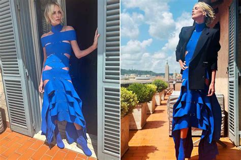 Charlize Theron Wears Edgy Blue Bandage Dress While In Rome For Fast X