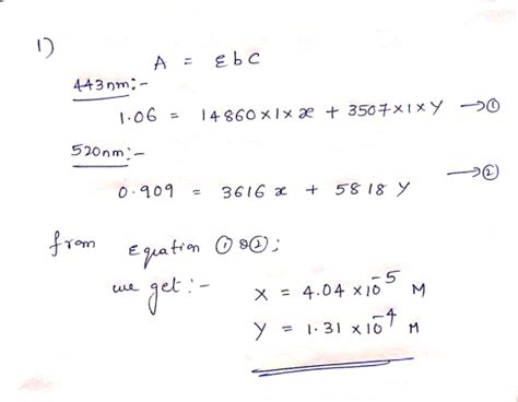 please show work a solution containing a mixture of the compounds x and y had an absorbance of