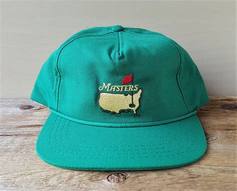 Vintage 80s Masters Golf Green Leather Strapback Hat Rope Lined Augusta Golfing Tournament Derby