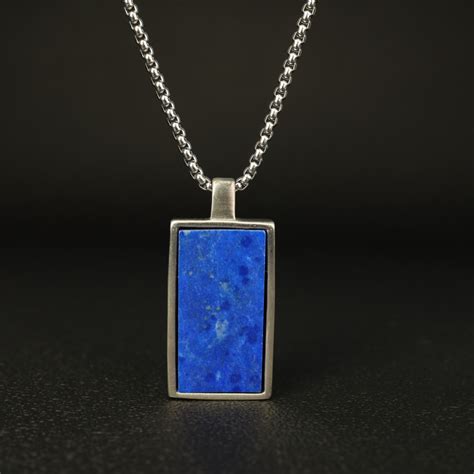 Coai Rectangle Lapis Lazuli Blue Stone Pendant Necklace For Men