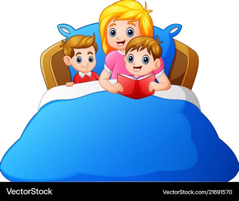 Cartoon Mother Reading Bedtime Story To Her Child Vector Image