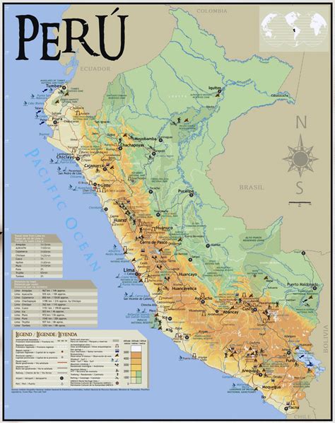 Large Tourist Map Of Peru Peru South America Mapsland Maps Of
