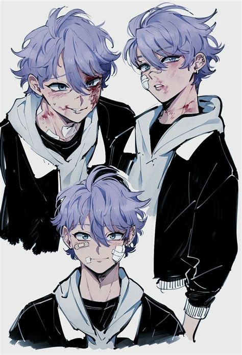 Freetoedit Art Anime Boy Kawaii Blood Blue Color Drawi