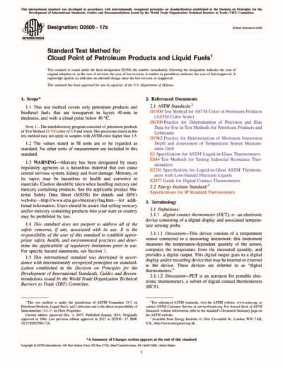Astm D2500 17a Standard Test Method For Cloud Point Of Petroleum