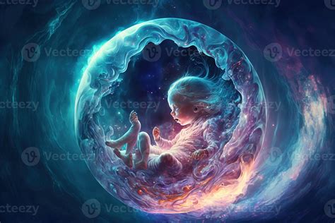 Magia Sueño Niño Embrión Flotante En Un Cósmico Matriz Generativo Ai