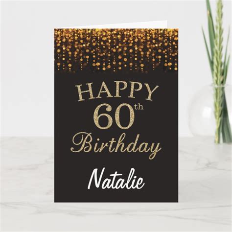 60th Birthday Black And Gold Glitter Card Zazzleca