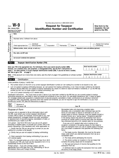 Irs W 9 2003 Fill Out Tax Template Online Us Legal Forms