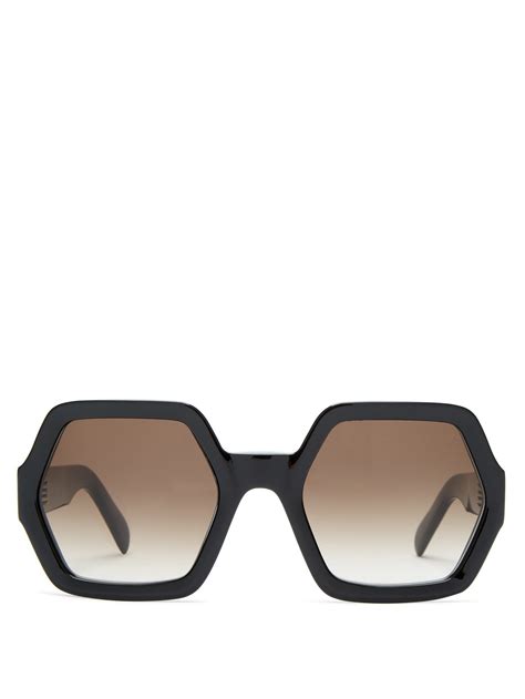 celine oversized hexagon acetate sunglasses in black modesens