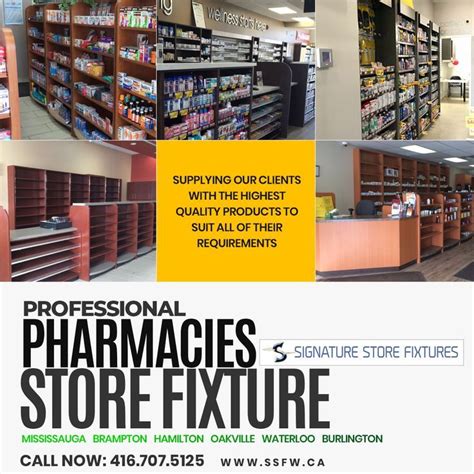 An Advertisement For A Pharmacy Store With Pictures Of Shelves And The