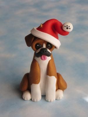 Sitting in front of the christmas tree, burning figures 2019, gree. Polymer Clay Boxer Dog Christmas Ornament Figurine. by ...
