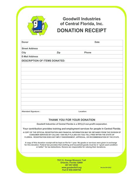 40 Donation Receipt Templates Letters Goodwill Non Profit Free