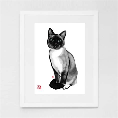 Siamese Cat Art Print Poster Sumi E Painting T Greeting Etsy
