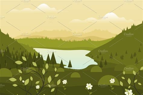 River Mountain Pre Designed Illustrator Graphics Creative Market