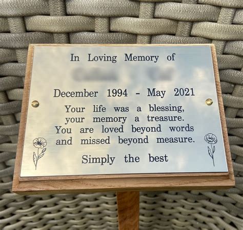 Oak Wooden Memorial Stake Plaque With Engraving Grave Etsy Uk