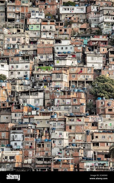 View Of Poor Housing In The Favela Slum Cantagalo Near Copacabana Beach Rio De Janeiro