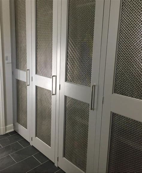 French factory iron five doors mesh cabinet, circa 1950 all original, only new bottom shelves where added and all removable. Mesh grille closet doors inset chicken wire | Closet door ...