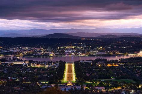 Canberra At Night From Mount Ainslie Lookout Stock Photo Image Of