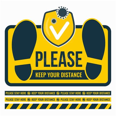 Please Keep Your Distance Sticker On The Floor Marking With Yellow