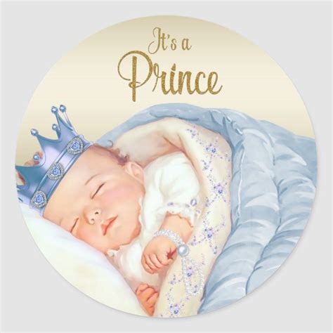 Blue Gold Vintage Prince Baby Shower Classic Round Sticker