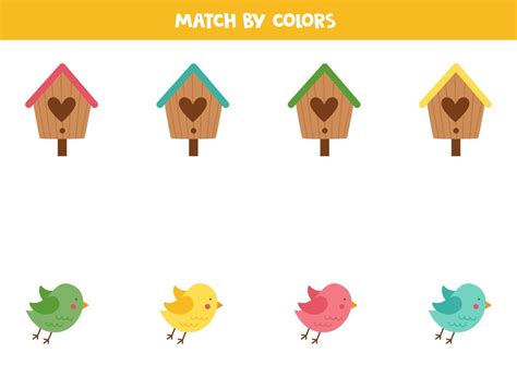Color Matching Game For Preschool Kids Match Birds And Birdhouses By