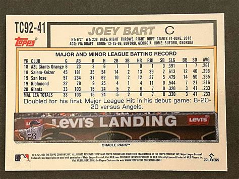 Joey Bart Giants Catcher 2021 Rookie Card Rc Topps Chrome Refractor