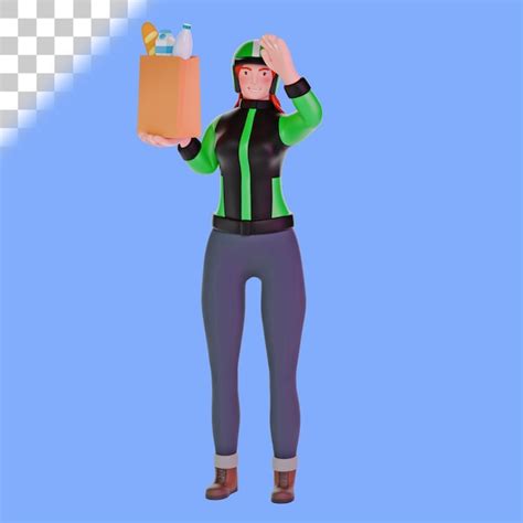 Premium Psd 3d Delivery Girl Bringing Groceries