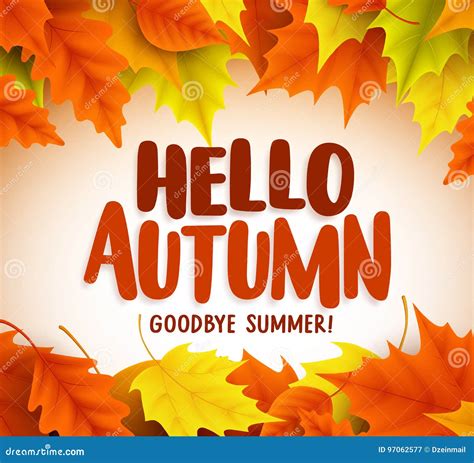 Hello Autumn Text Greetings In Vector Banner Design With Colorful Maple