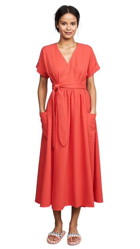 Shop MARA HOFFMAN INGRID TEXTURED ORGANIC COTTON WRAP DRESS RED Starting At Similar Ones
