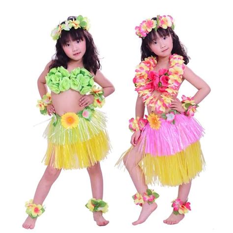 30cm40cm Length Kids Hula Dresses Girls Grass Hula Skirts Set For